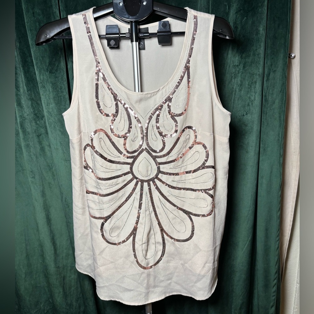 Lane Bryant Cream Tank Top with Rose Gold Sequin Motif